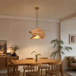 Load image into Gallery viewer, Wooden pendant light in a dining room setting