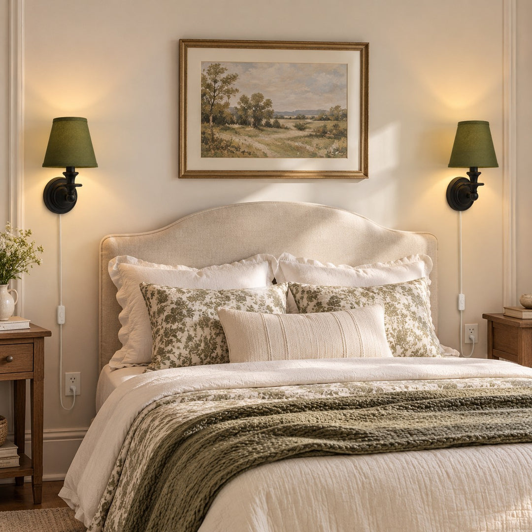 Rowan No-Wire Flat Drum Shade Wall Sconce – Plug-In Fabric Wall Light