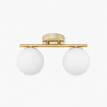 Load image into Gallery viewer, Gold two-light ceiling light with milk glass shades