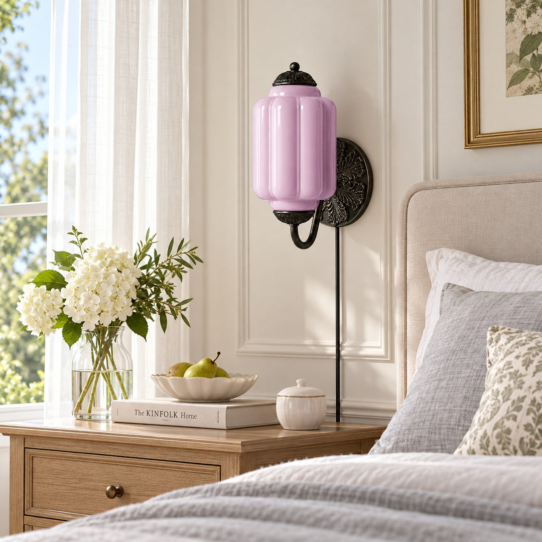 Eloise Fluted Leaf-Relief Plug-In Wall Sconce