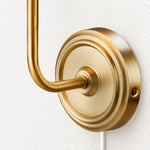 Charger l'image dans la visionneuse de galerie, Brass Plug-In Wall Sconce with White Fabric Shade