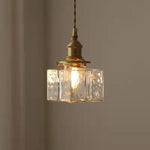Load image into Gallery viewer, Traditional Vintage Square Rectangle Ripple Glass Iron 1-Light Pendant Light For Living Room
