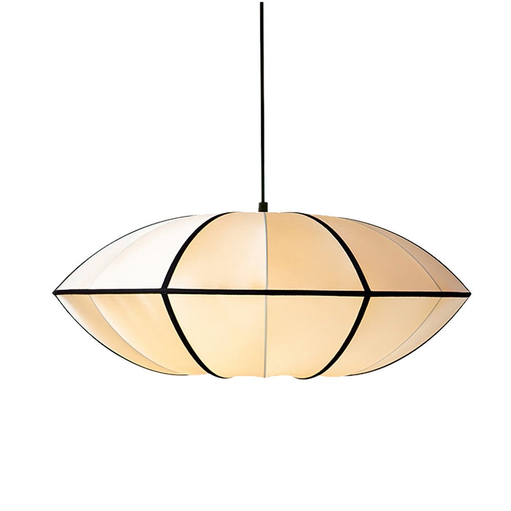 Black Metal White Fabric Plug-In Swag Pendant