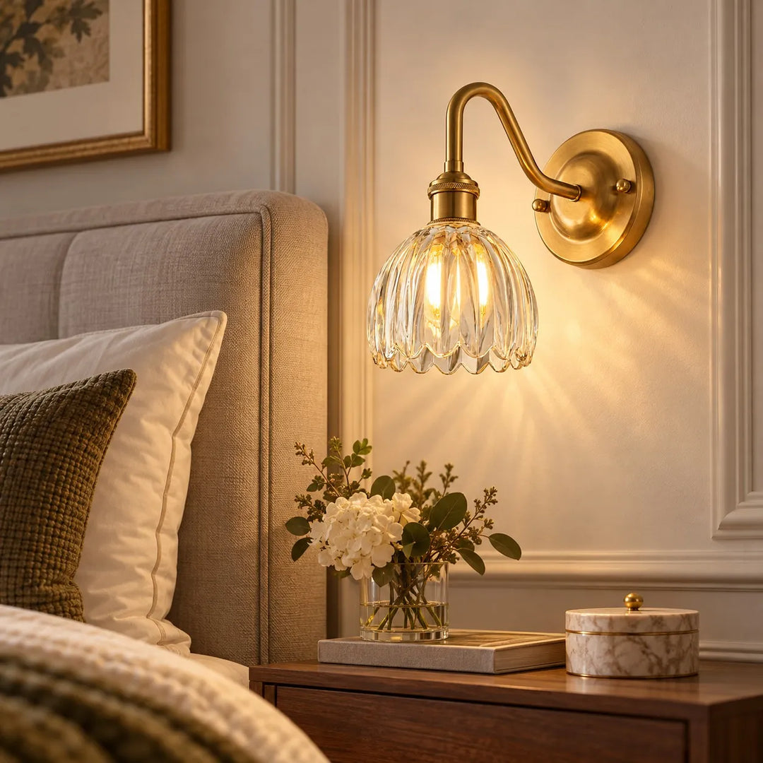 Vintage Brass Flower Glass Wall Lamp