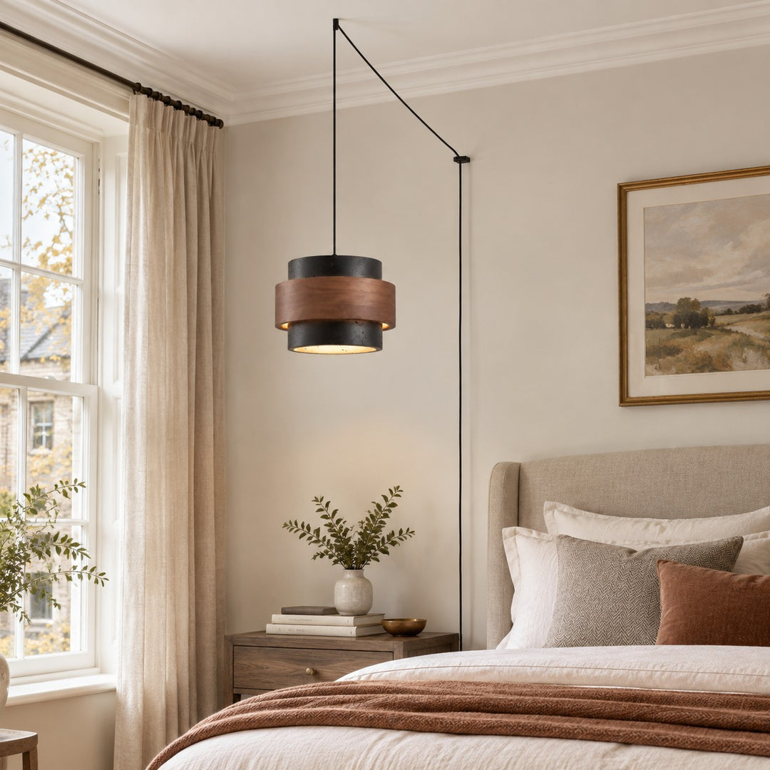 Travertine Walnut Cylindrical Plug-In Pendant