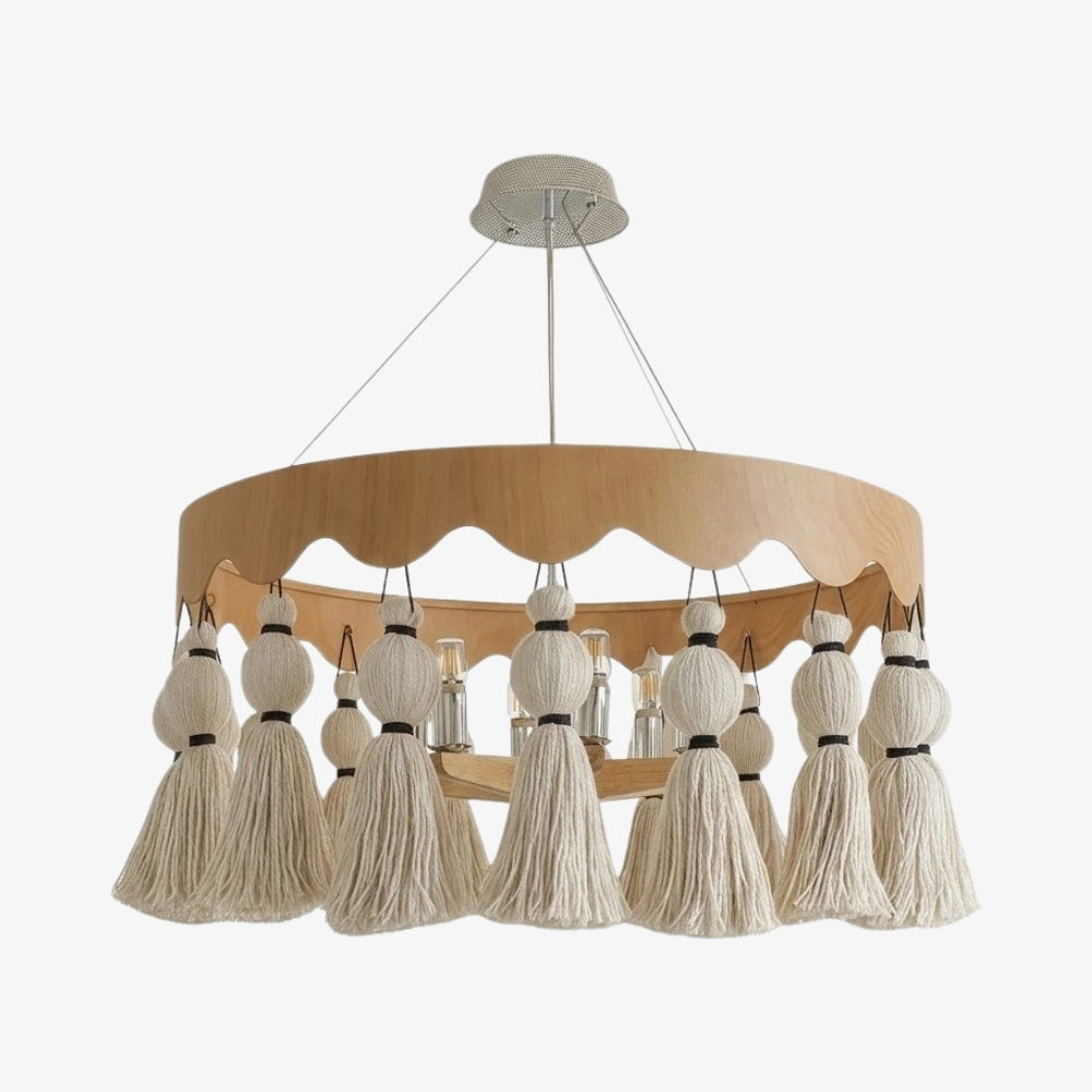 FringeAura Boho Tassel Chandelier - Large Cotton Fringe Chandelier for Dining and Living Room