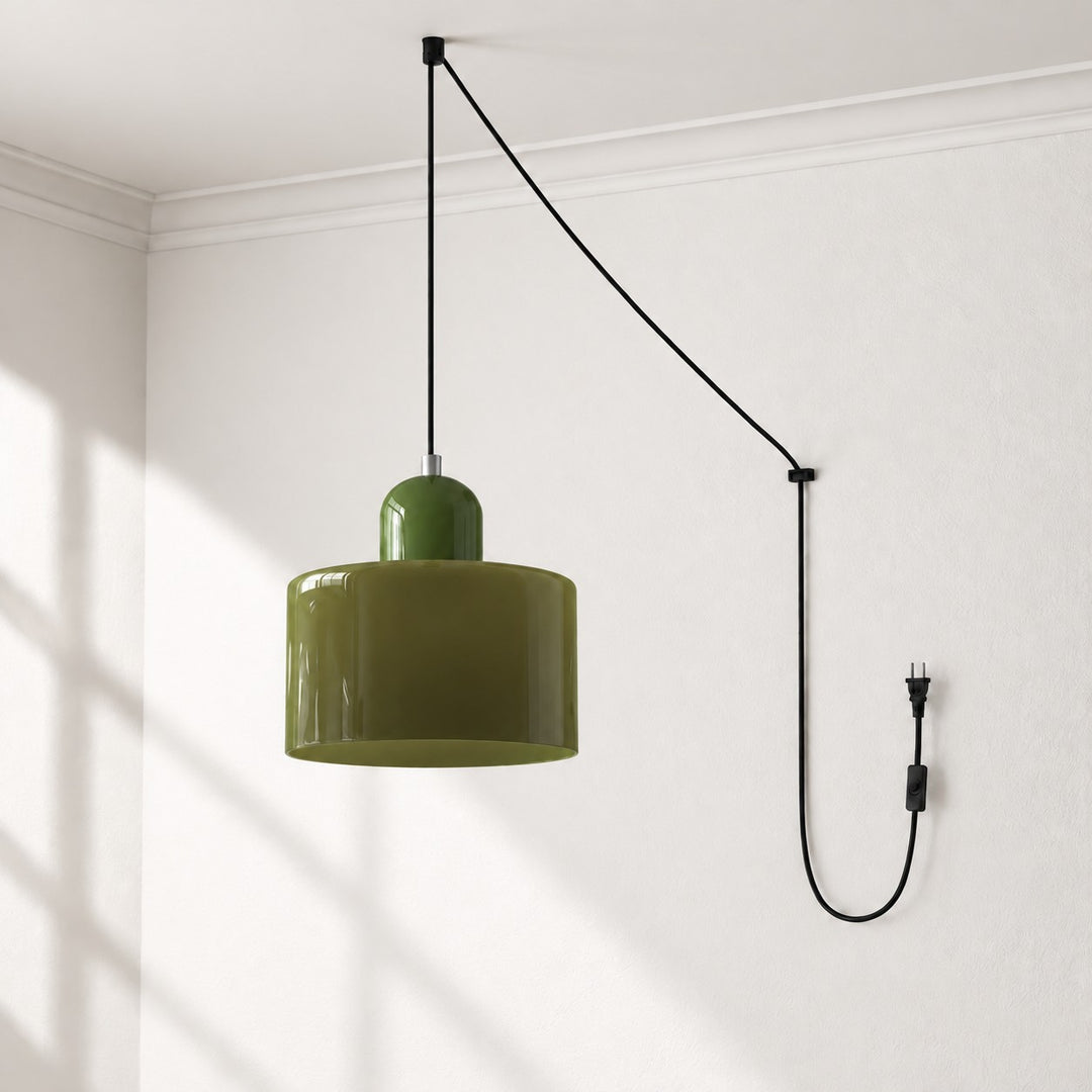 Mid‑Century Macaron Plug‑in Swag Pendant Light - Colorful Shade Hanging Lamp for Home Decor