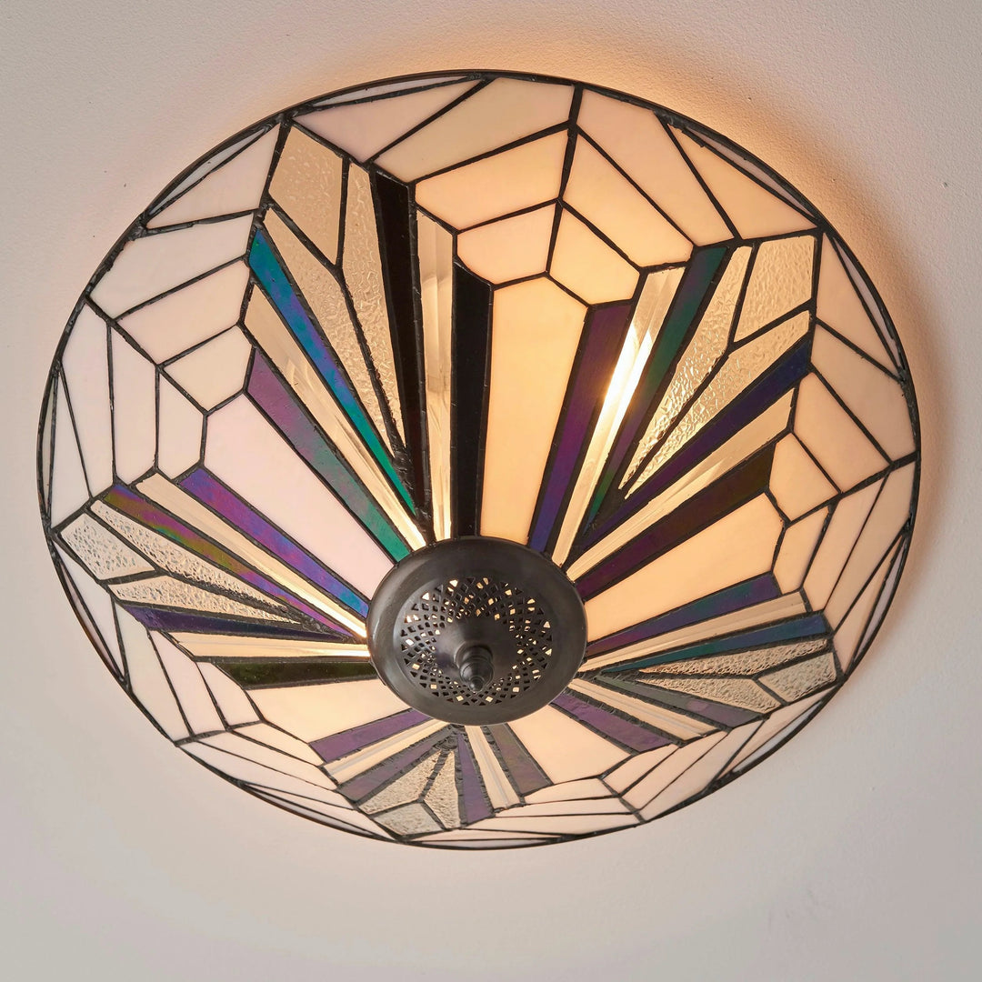 Tiffstar Elegant Art Glass Flush Ceiling Light with Vintage inspired Glass Diffuser – Classic Ceiling Fixture for Home Interiors