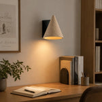 Load image into Gallery viewer, Desk corner scene with warm travertine wall light