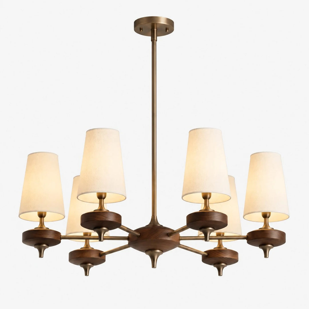 Hour Rho chandelier with white velvet shades, 6 lights