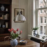 Load image into Gallery viewer, Clear ribbed glass pendant light beside a classic window table