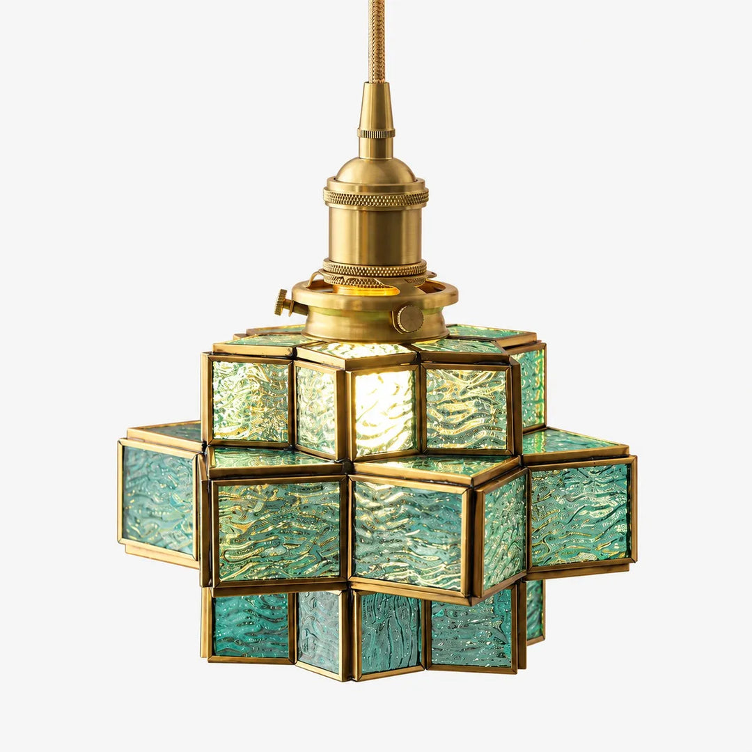 Vintage Geometric Stained Glass Pendant Lamp
