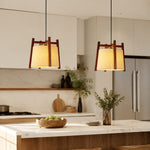Cargar imagen en el visor de la Galería, Walnut fabric pendant lights above a kitchen island