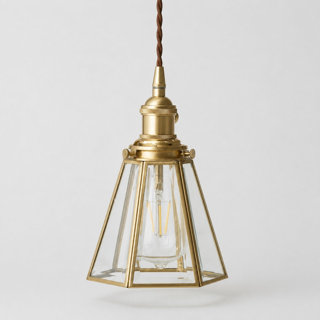 Clear glass pendant light with iron canopy