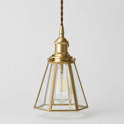 Clear glass pendant light with iron canopy