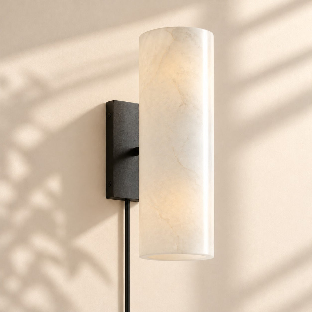 Wolvina Plug-In Natural Marble Tube Wall Sconce