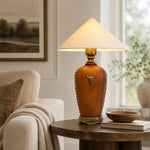Bild in Gallery-Viewer laden, Off-white shade wood table lamp in a reading corner
