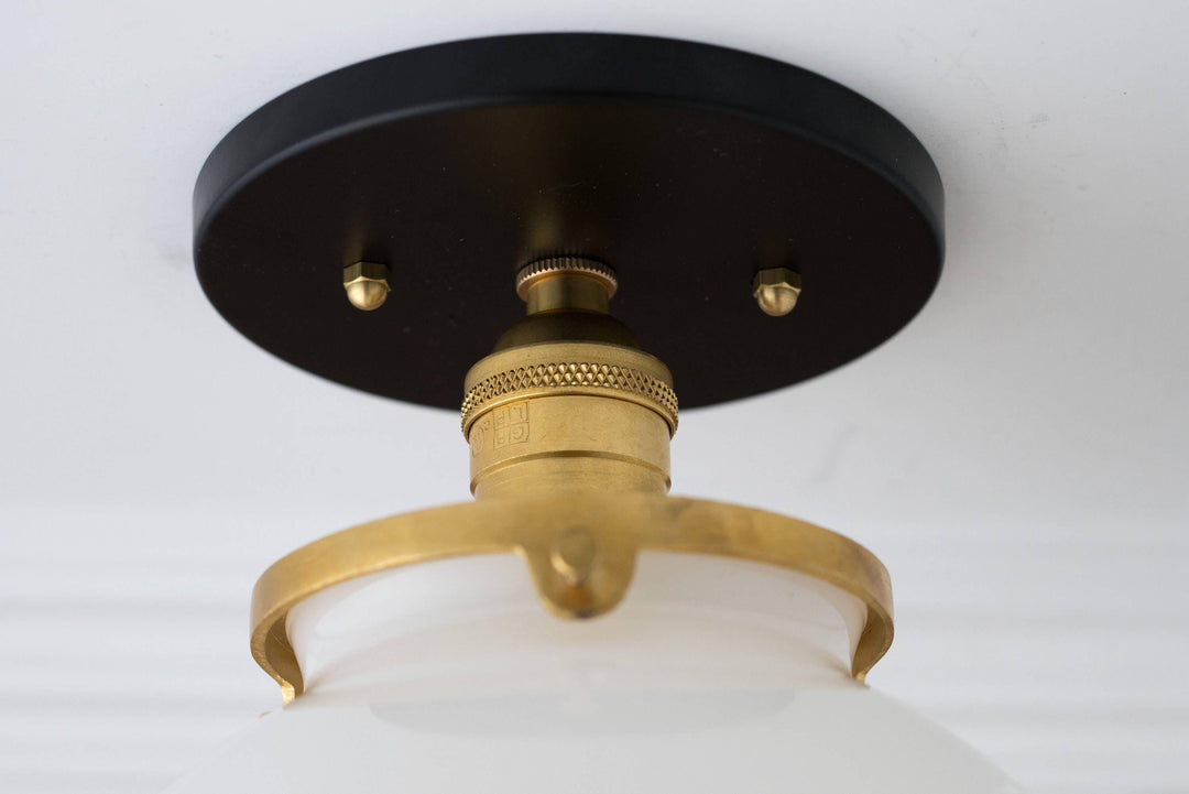 Glorica Glass Mid Century Semi Flush Ceiling Light - White Opal Glass Globe Fixture
