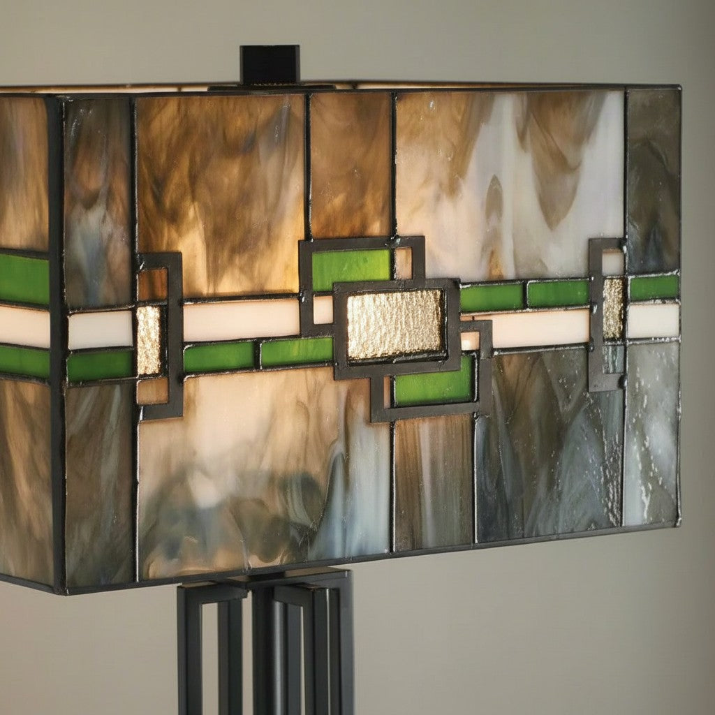 Culletto Rectangular Stained Glass Mosaic – Artisan Style Table Lamp for Bedroom and Hallway Accent Lighting