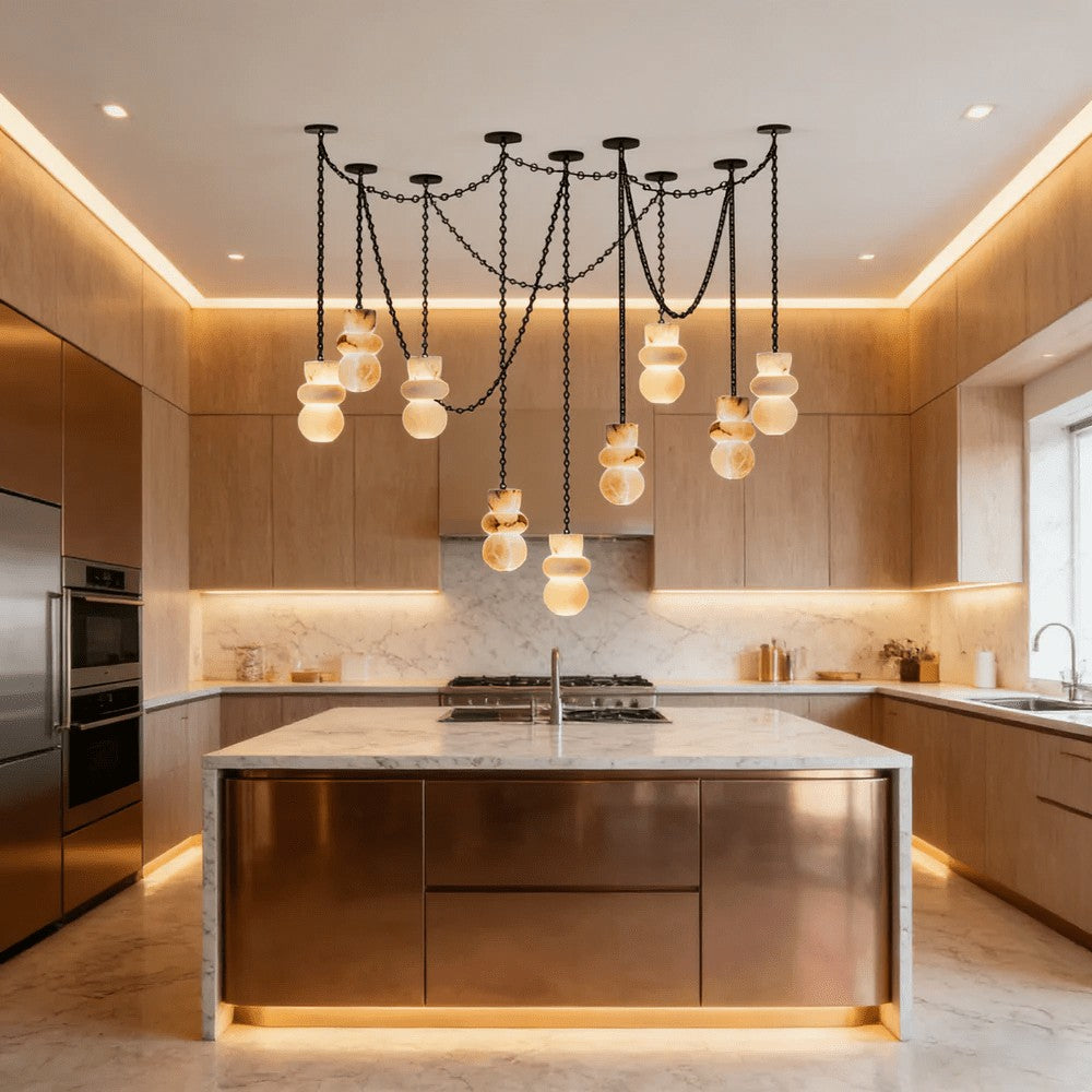 Black Metal Alabaster Chain Swag Chandelier