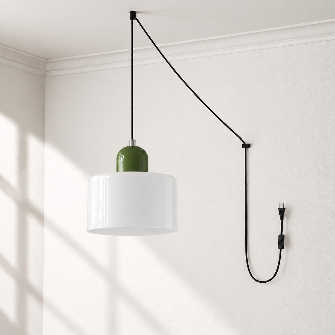 Mid‑Century Macaron Plug‑in Swag Pendant Light - Colorful Shade Hanging Lamp for Home Decor
