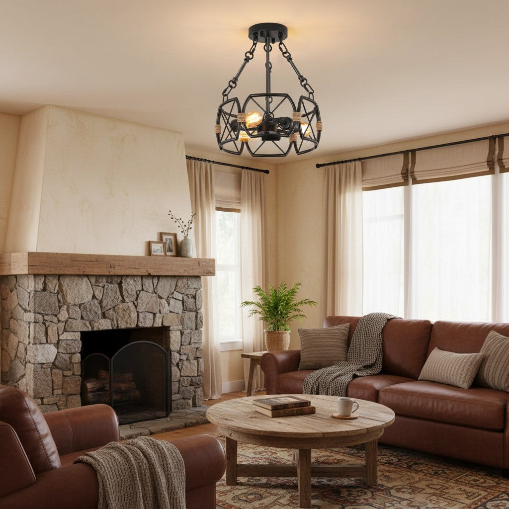 Lámpara de Techo Industrial de Jaula Abierta de Metal Cageon - Diseño para Ático y Comedor