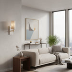 Load image into Gallery viewer, Mavora Linen Shade Wall Lamp with Stone Back Plate – Elegant Bedroom Wall Light
