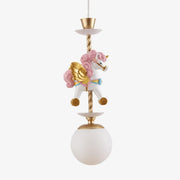 Single unicorn pendant light with pink flower accents on white background