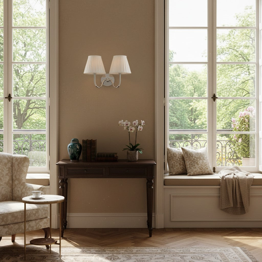 Luvora Fabric Shade Wall Sconce with Drum Shade - Classic Pleated Sconce Light