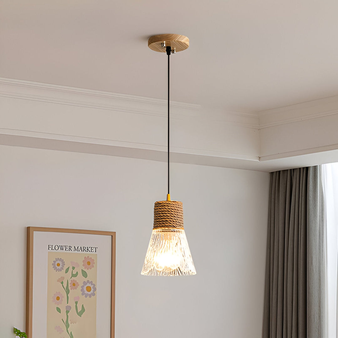 Nordische Hanfseil Glas Pendelleuchte