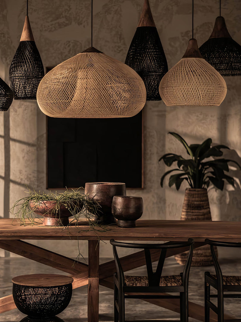Woven Rattan Wood Plug-In Pendant Light
