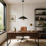 Bild in Gallery-Viewer laden, Black and brass pendant light above a walnut desk in a bright home office