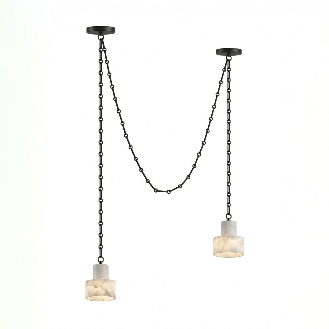 Black Metal Alabaster Frosted Shade Hardwired Chandelier