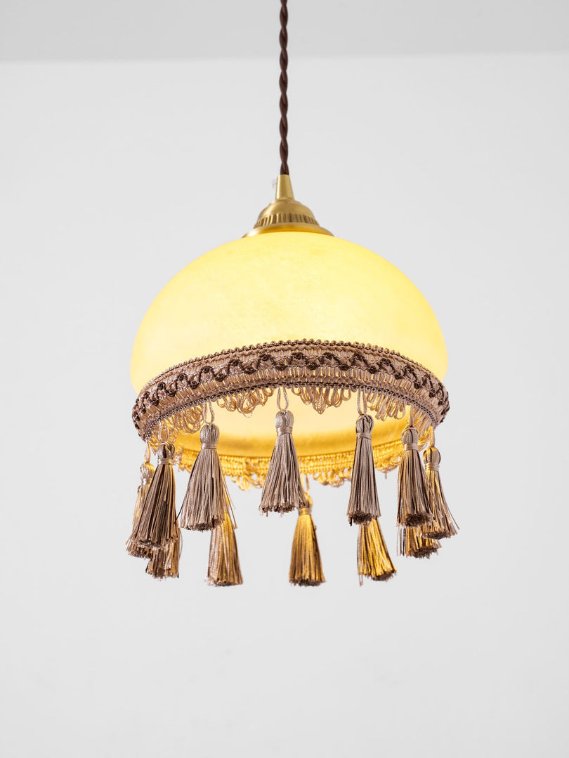 Tasseled Brass Glass Swag Pendant Light