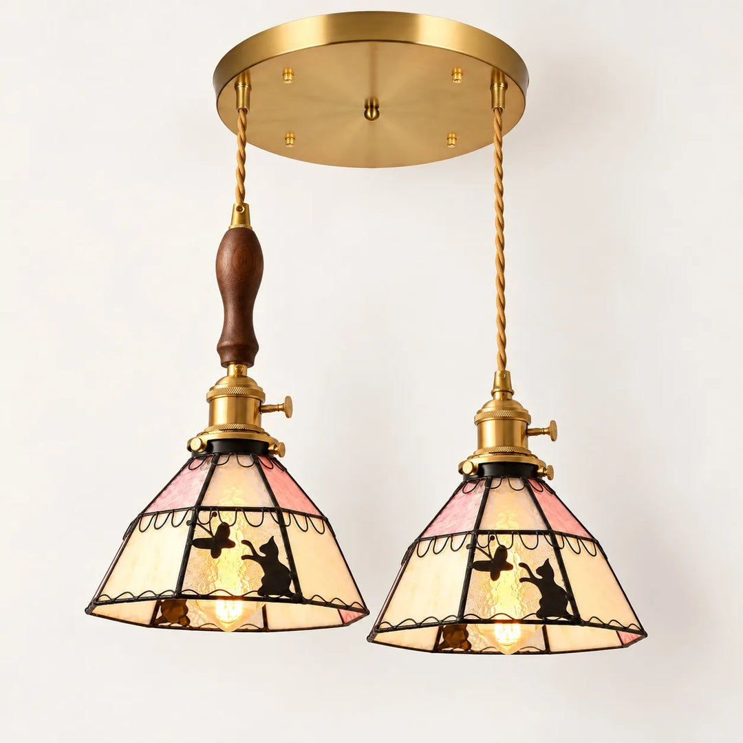 Cat and Butterfly Stained Glass Pendant Light