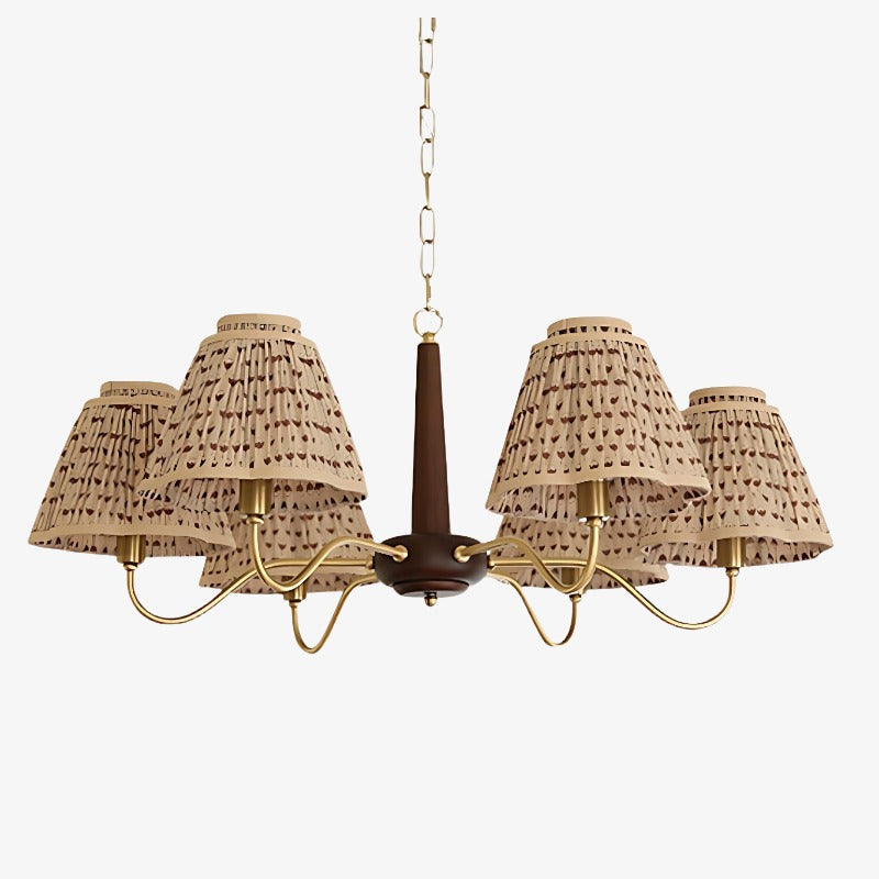 Solmire Rustic Chandelier – Wooden Mental Frame with Fabric Shades for Living Room