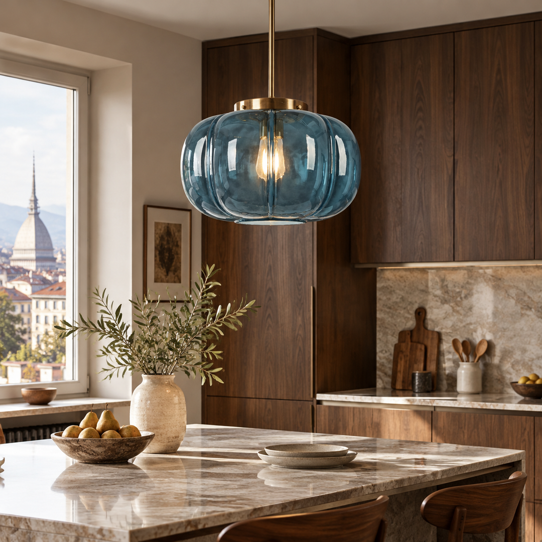 Ribbed Glass Dome Pendant with one light and ribbed texture - New2609-1024641 interior scene
