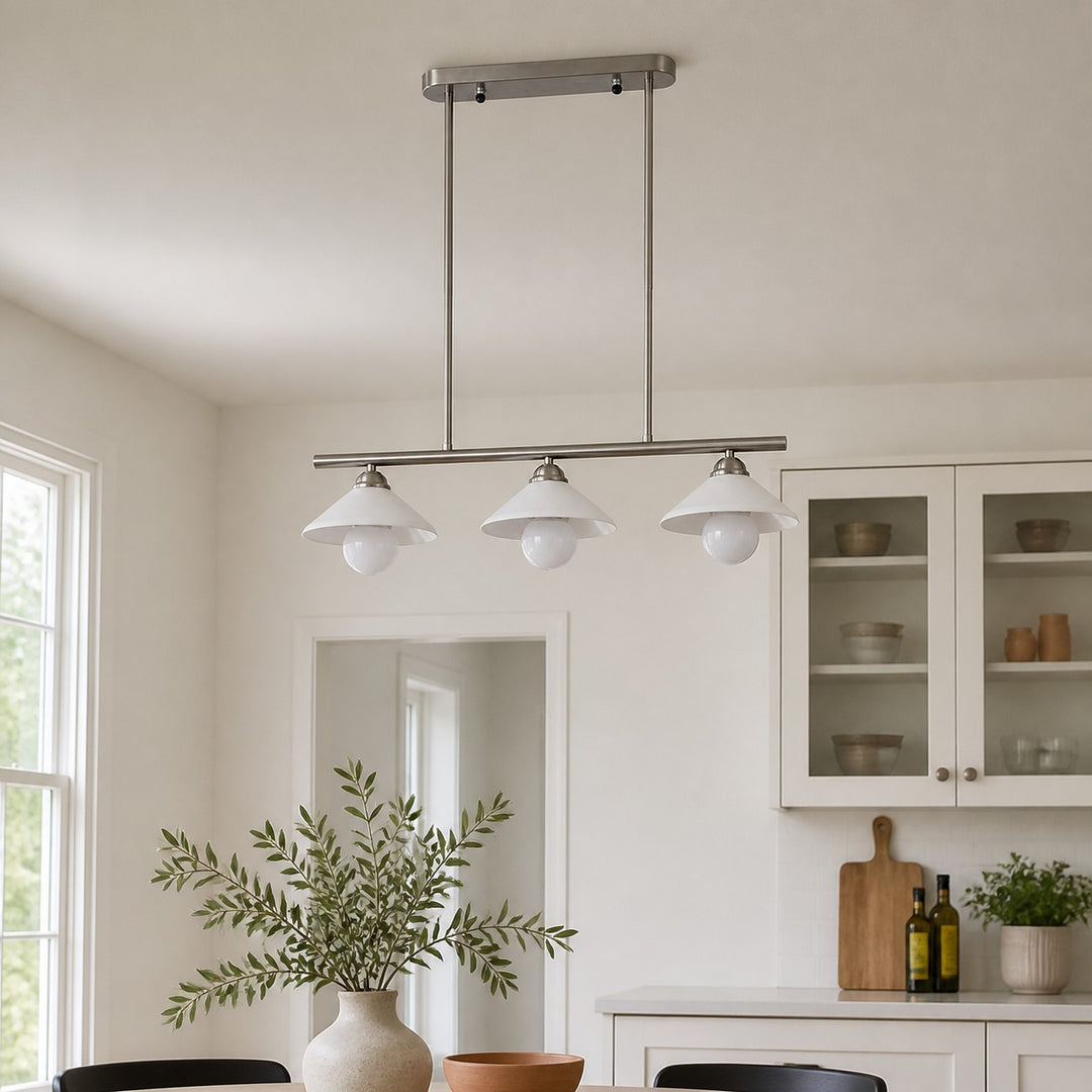 Linear Glass Pendant Light with Satin Silver Frame