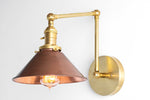 Charger l&#39;image dans la visionneuse de galerie, Conique Metal Industrial Wall Sconce with Adjustable Arm - Vintage Copper Cone Shade for Task Lighting
