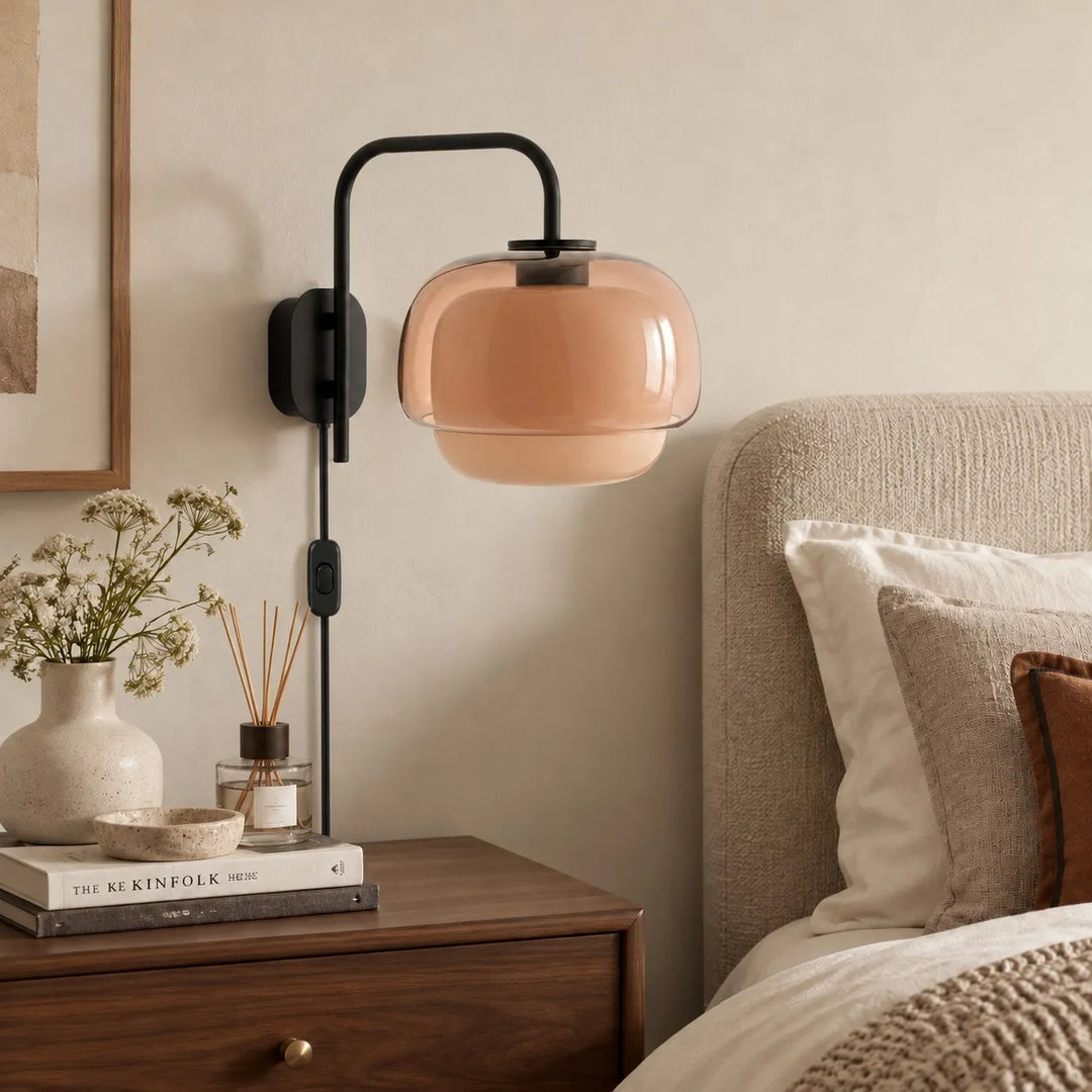 Clinco Flower-Shaped Resin Plug-In Wall Lamp with Glass Diffuser for Bedroom Vanity and Reading Nook