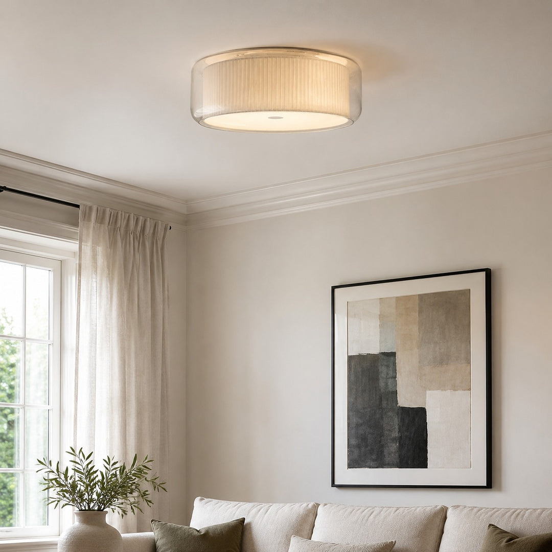 Plafonnier Bauhaus en verre et tissu  
