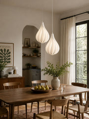 White Spiraling Polymer Teardrop Pendant Light