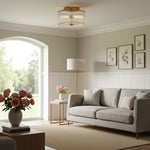 Load image into Gallery viewer, Rivora Vintage Ribbed-Glass Drum Flush Ceiling Light for Living Room
