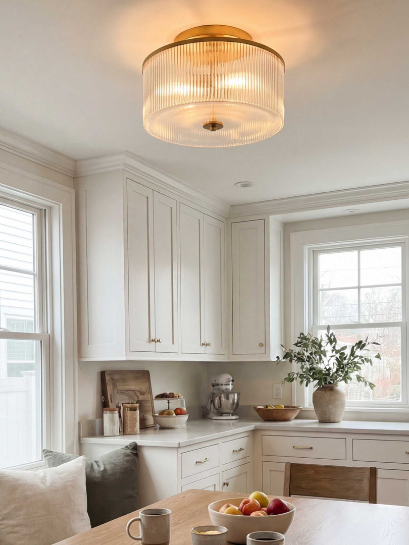 Lámpara de techo empotrada Rivora Vintage de cristal acanalado para sala de estar