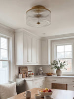 Cargar imagen en el visor de la Galería, Lámpara de techo empotrada Rivora Vintage de cristal acanalado para sala de estar