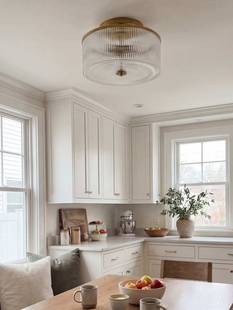 Lámpara de techo empotrada Rivora Vintage de cristal acanalado para sala de estar