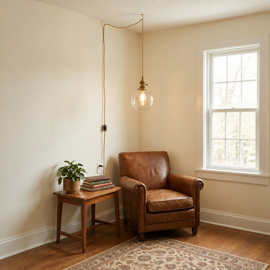 Brass And Clear Glass Plug-In Pendant