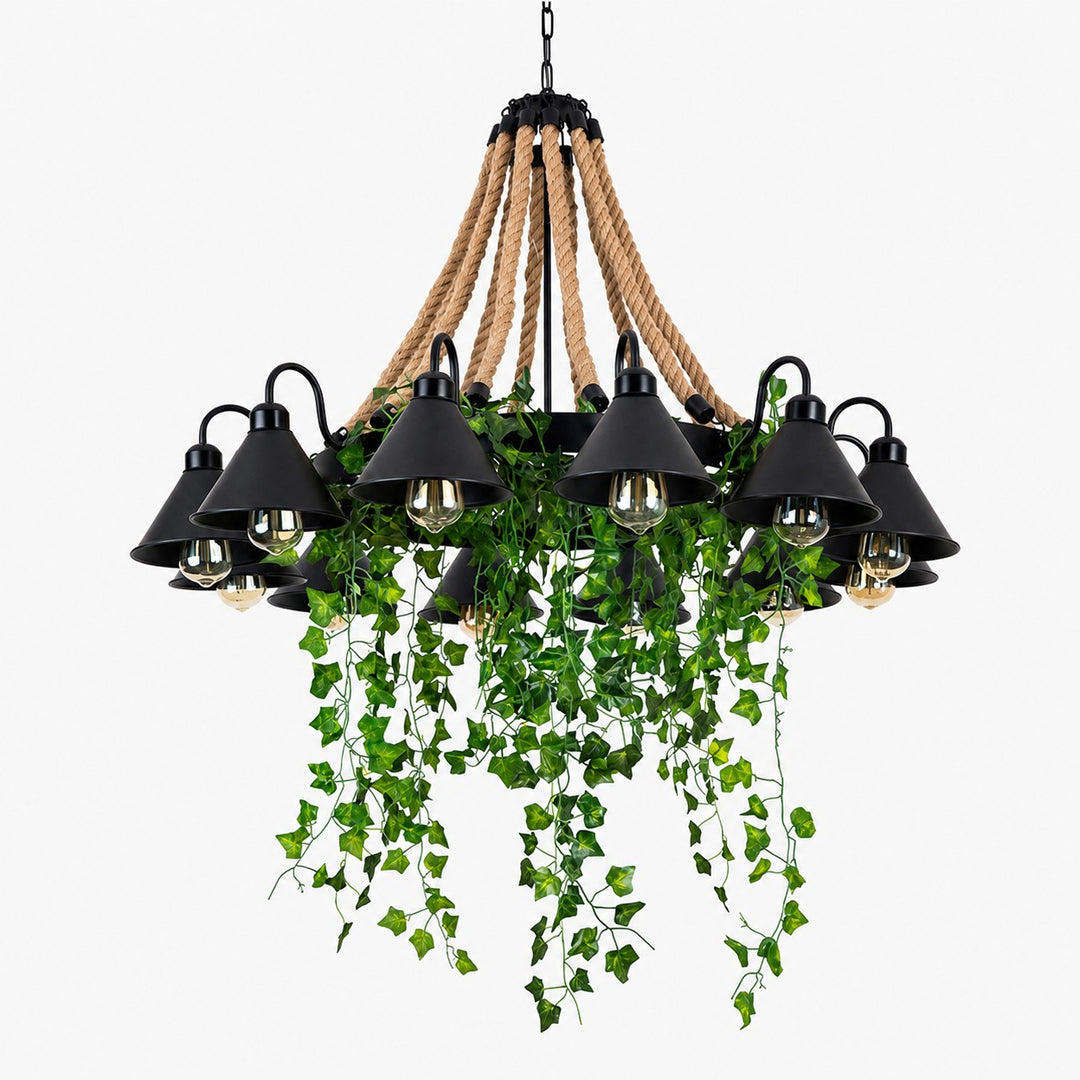 Rope and Greenery Wagon Wheel Chandelier