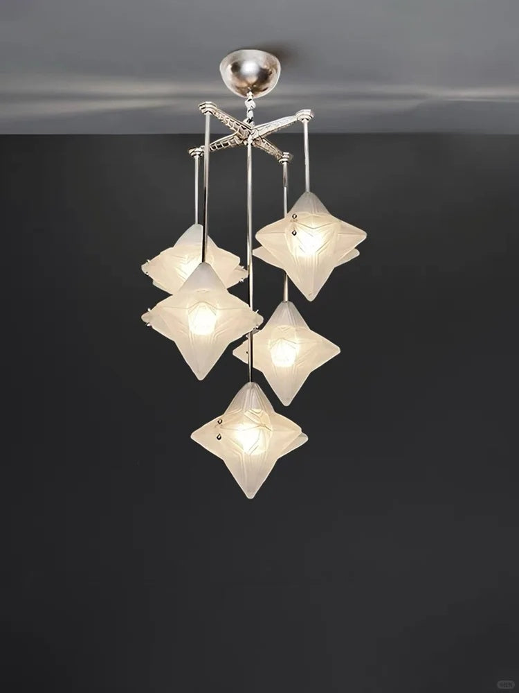 Lustre Art Déco Étoile – Luminaire déco en verre dépoli pour salle à manger – Astris Vega 