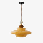 Bild in Gallery-Viewer laden, Caramel yellow Bauhaus glass pendant light with wood accent